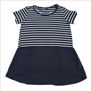 Living Doll Black and White Stripe Short Sleeve Blouse Size Medium